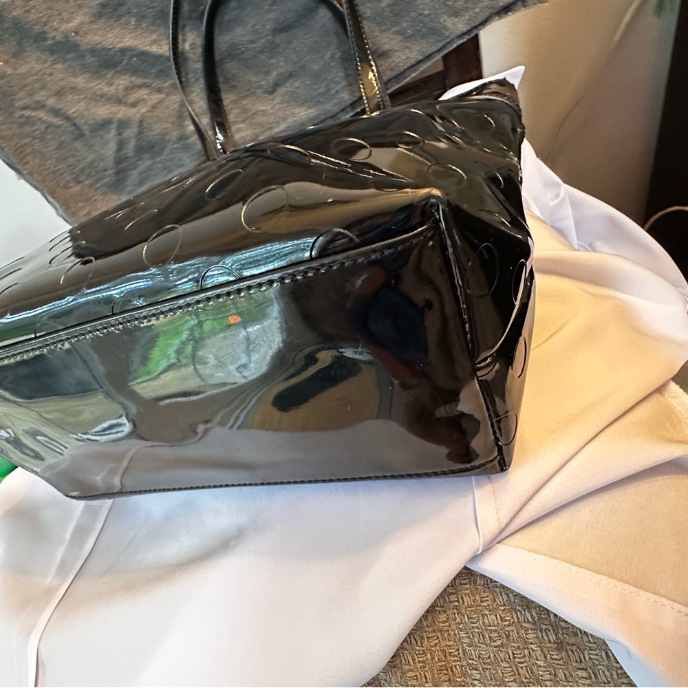 Kate Spade Black Patent Leather Polkadot Tote Bag Bow Detail - Picture 11 of 13